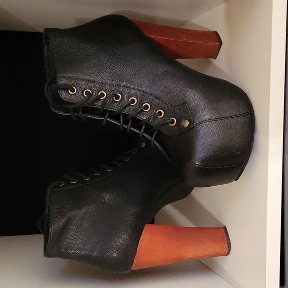 Jeffrey Campbell Shoes Havana Last High Heel Leather Dark Academia / Sz 6.5/ Blk - Picture 4 of 17